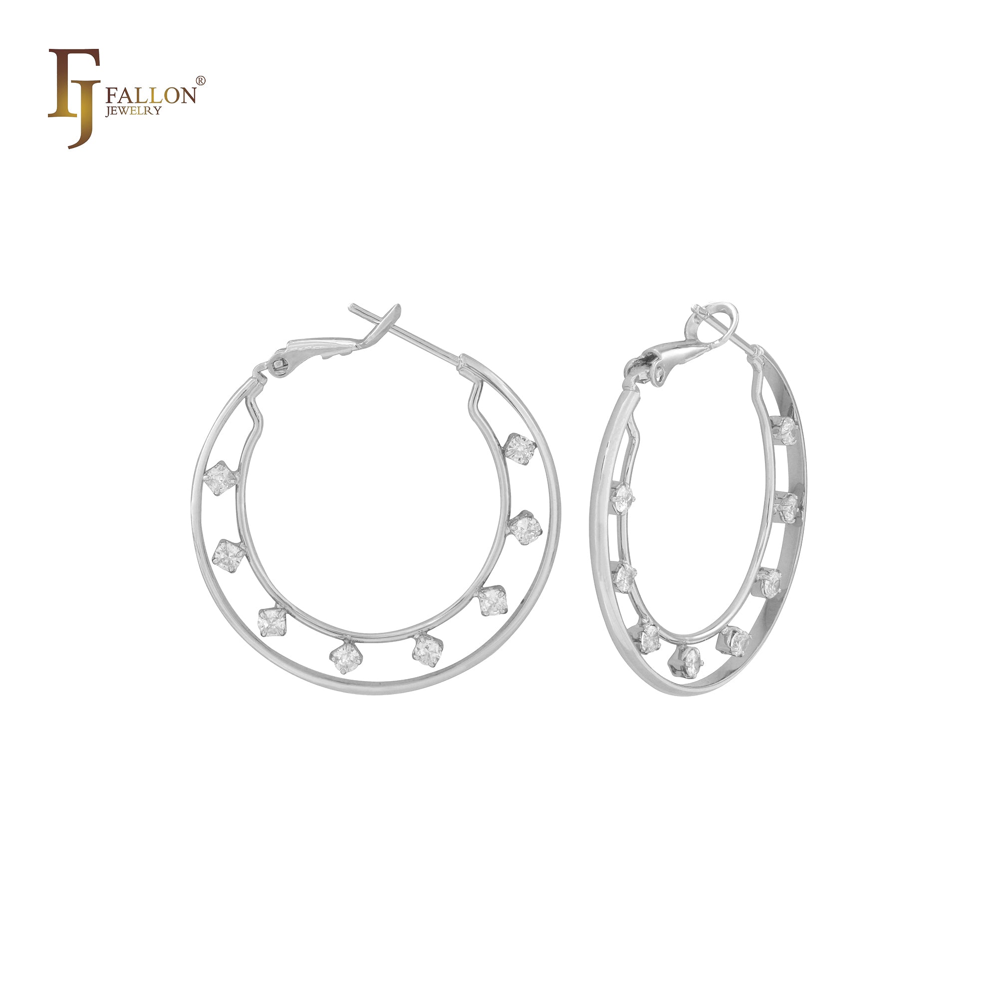 Cluster White CZs dotted 14K Gold Hoop earrings