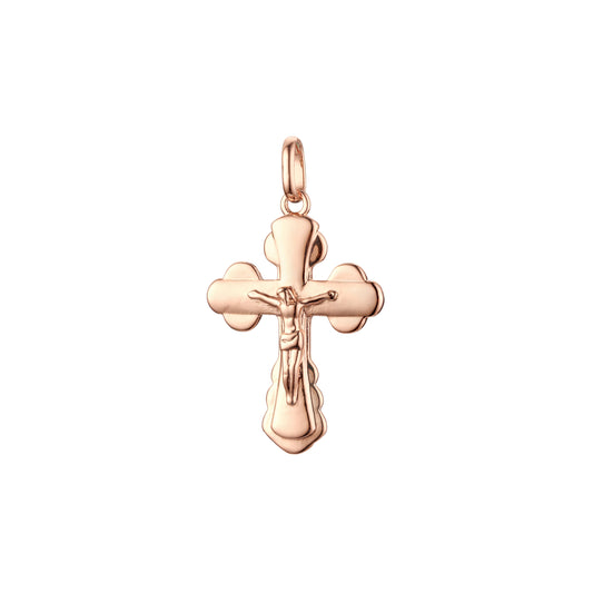 Catholic cross budded pendant in Rose Gold, White Gold plating colors