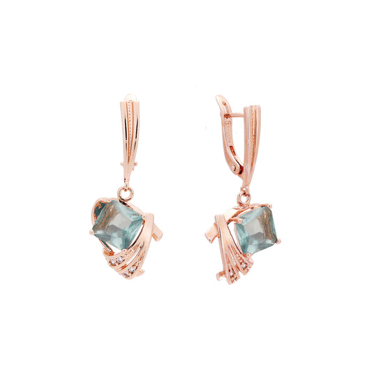 Elegant Solitaire squared colorful CZ Rose Gold earrings