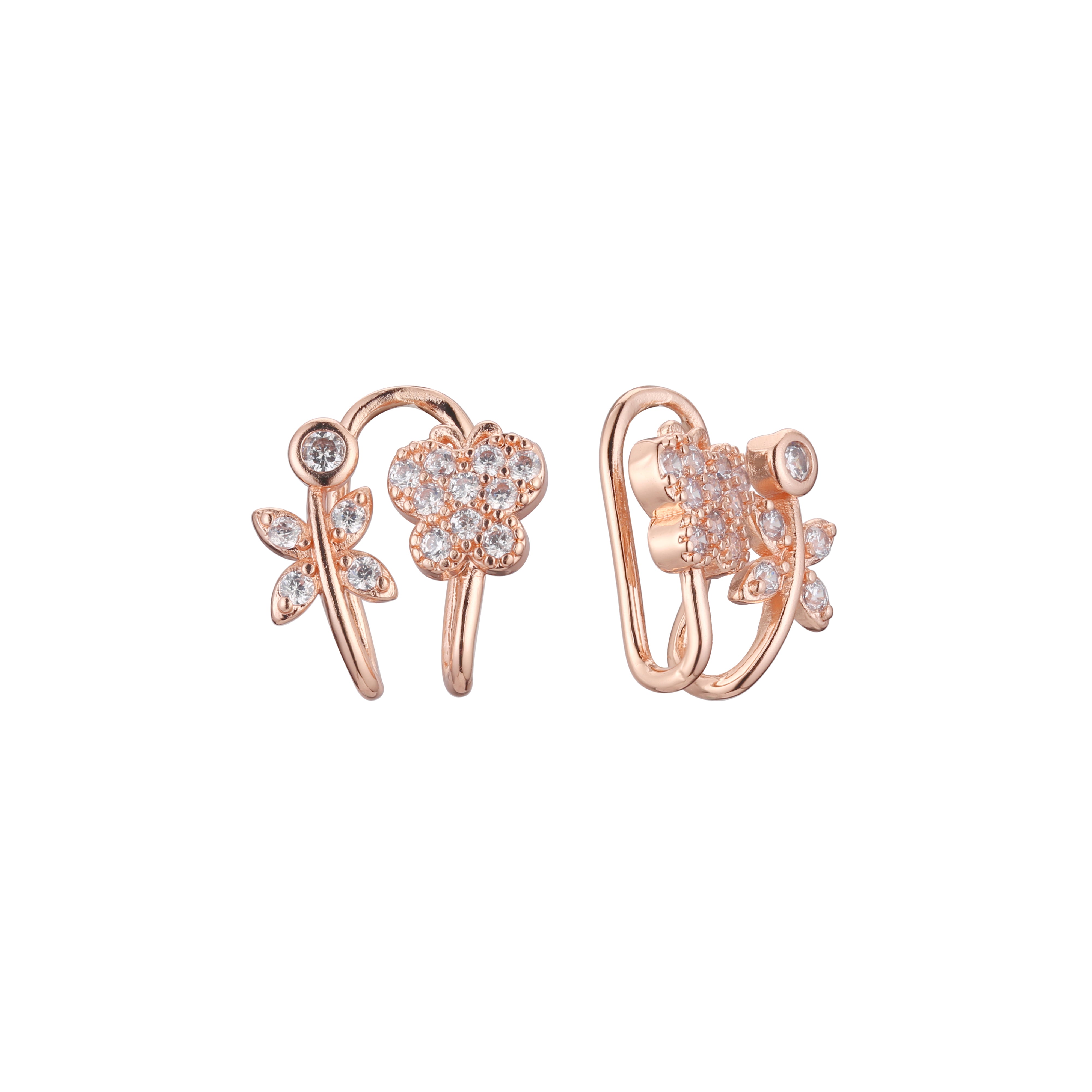 Butterfly ear cuff earrings in 14K Gold, Rose Gold plating colors