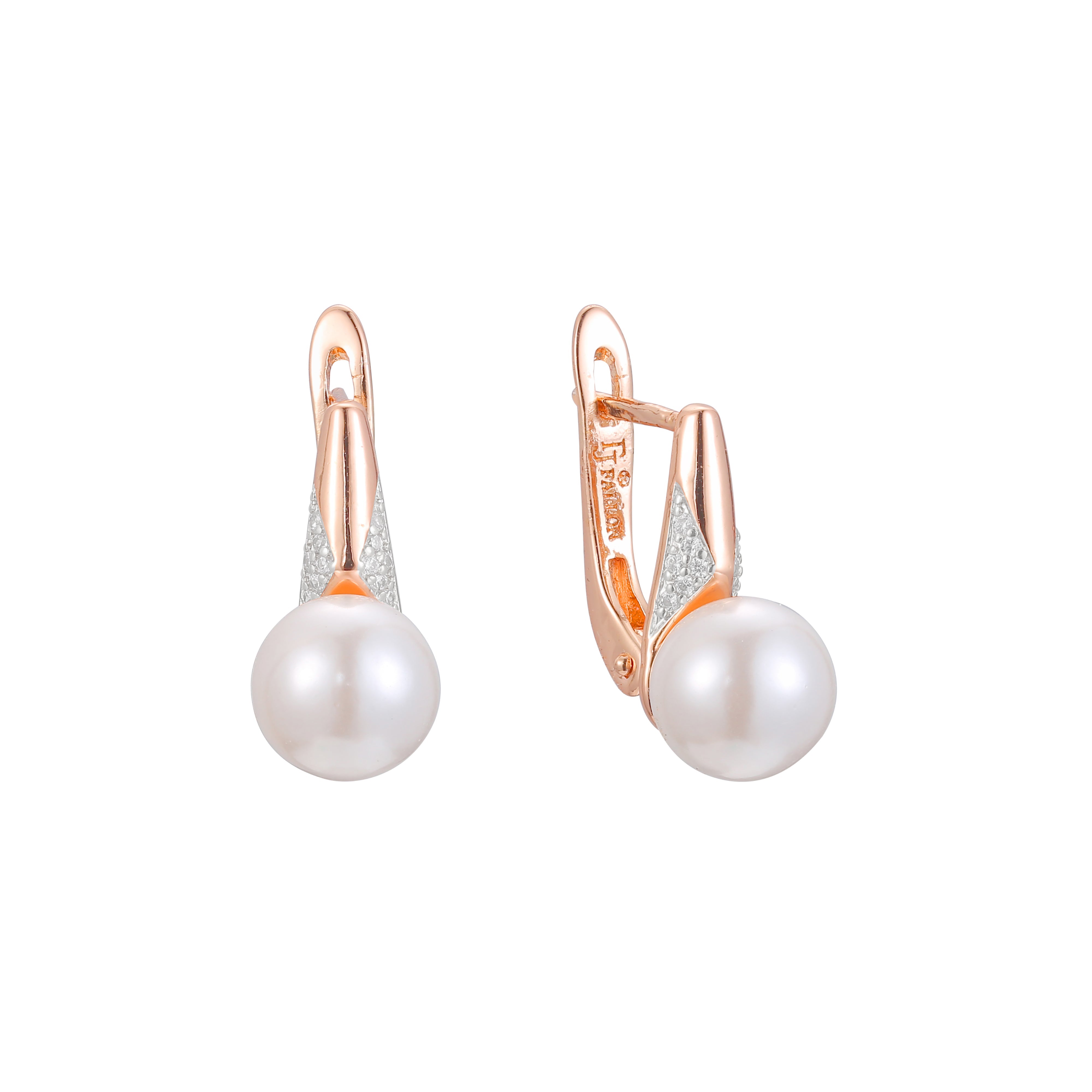 Pearl earrings in 14K Gold, Rose Gold, two tone plating colors