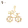 Litter cluster Branco CZs bicicleta pingente de ouro 14K