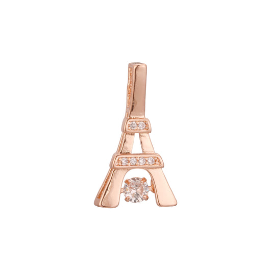 Pingente Torre Eiffel em dois tons de ouro rosa, cores banhadas a ouro 14K