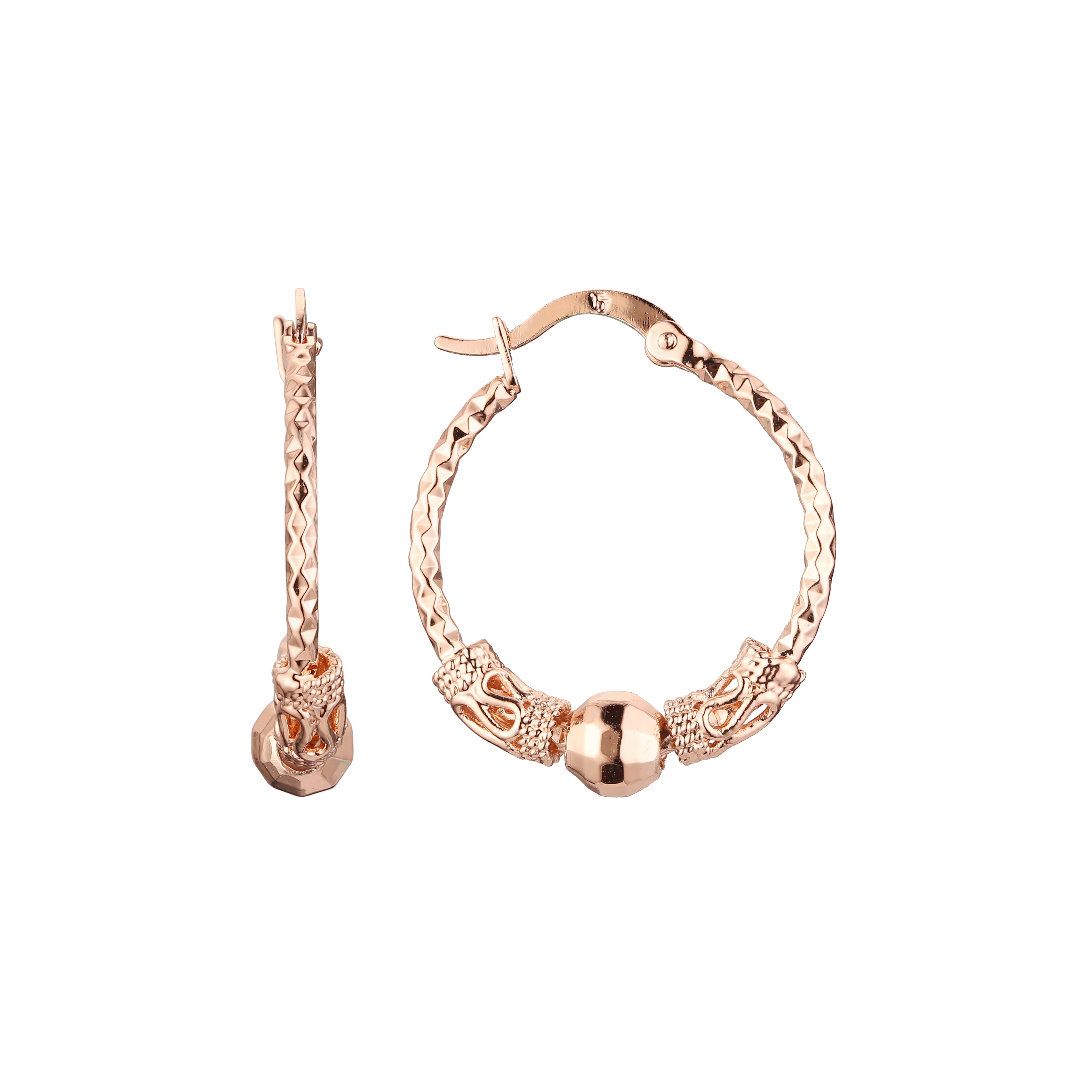 Aretes tipo argolla en Oro 14K, Oro Rosa, baño en dos colores