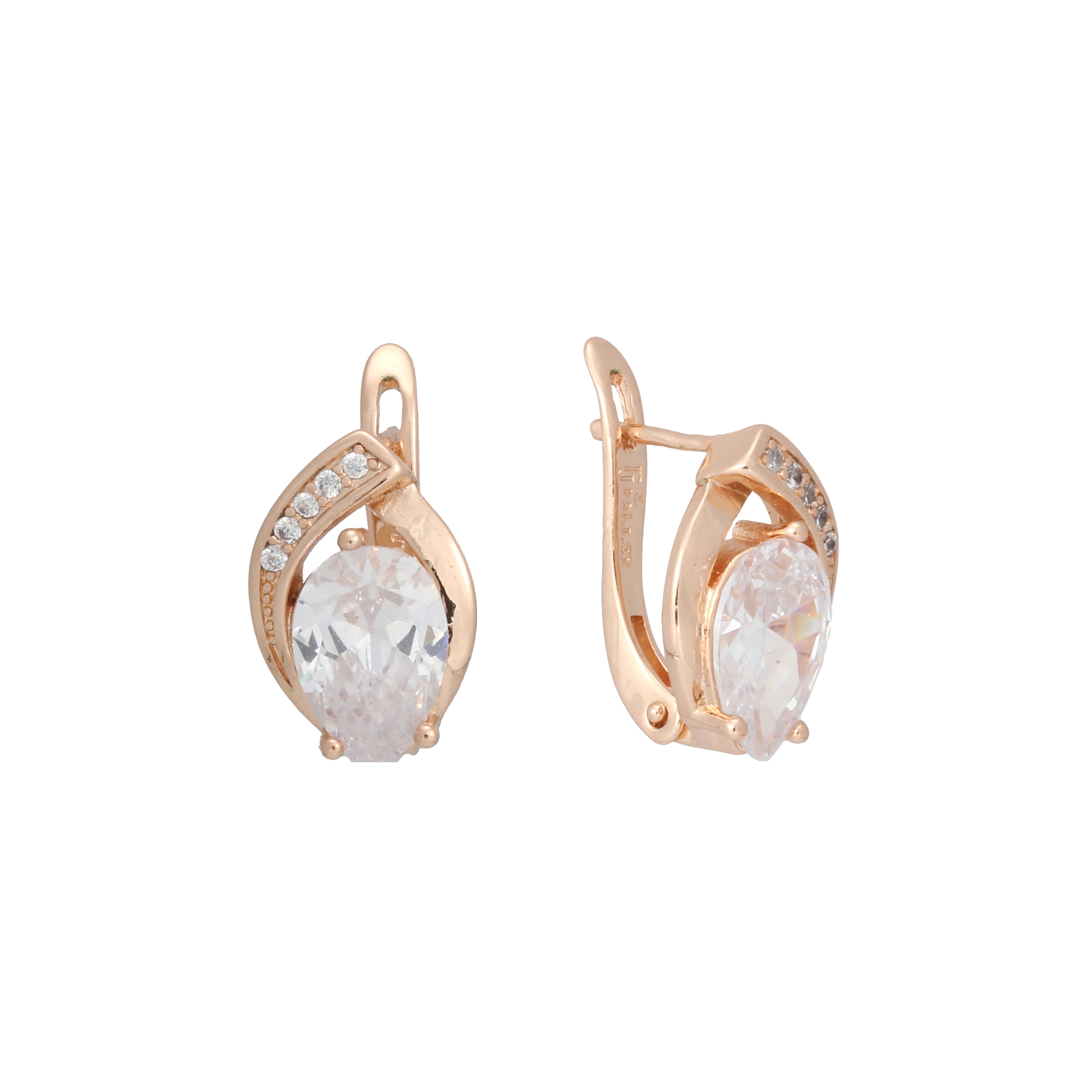 Aretes grandes con piedras en forma de lágrima en Oro de 14K, Oro Rosa, baño de dos tonos