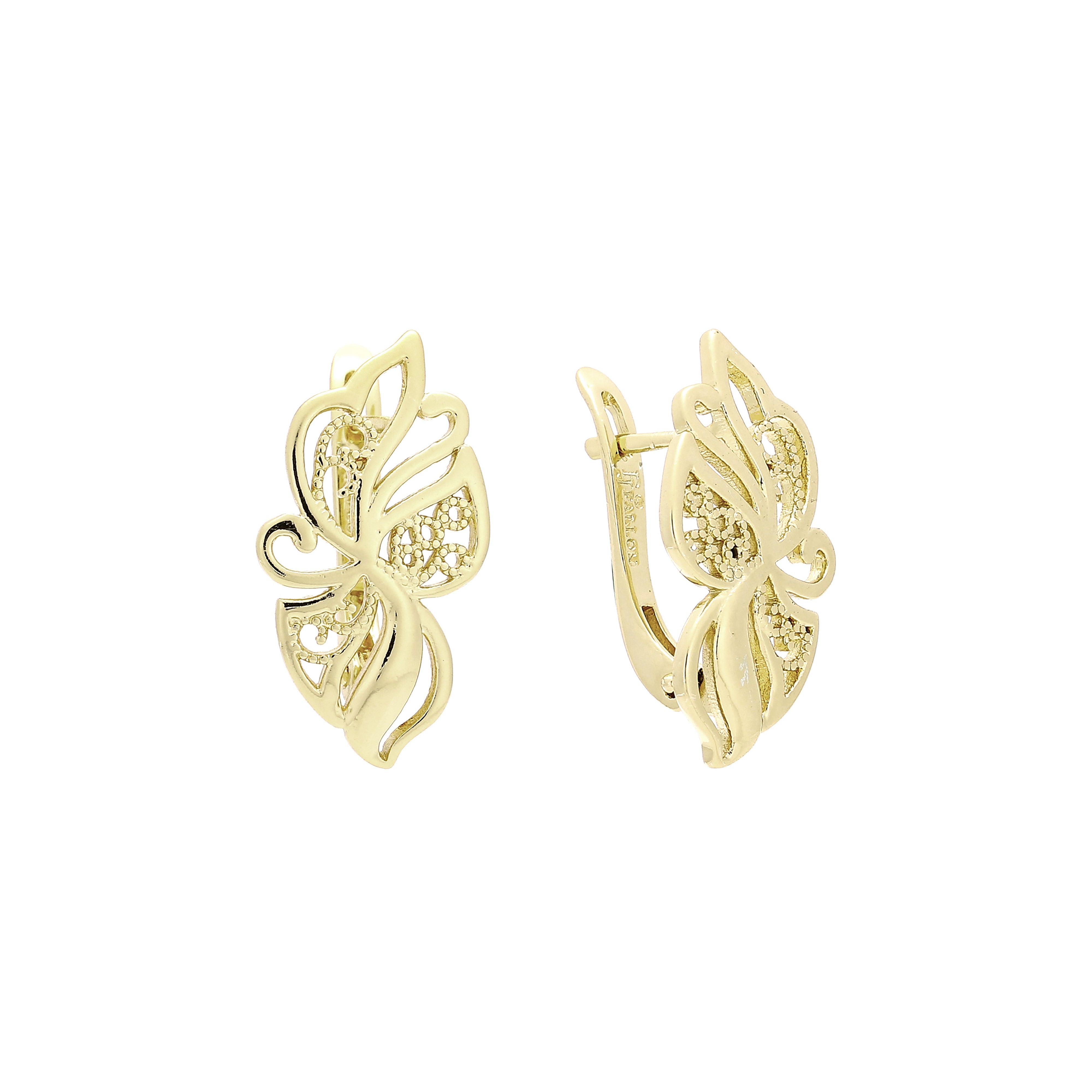 Pendientes flor mariposa en Oro de 14K, baño de Oro rosa colores