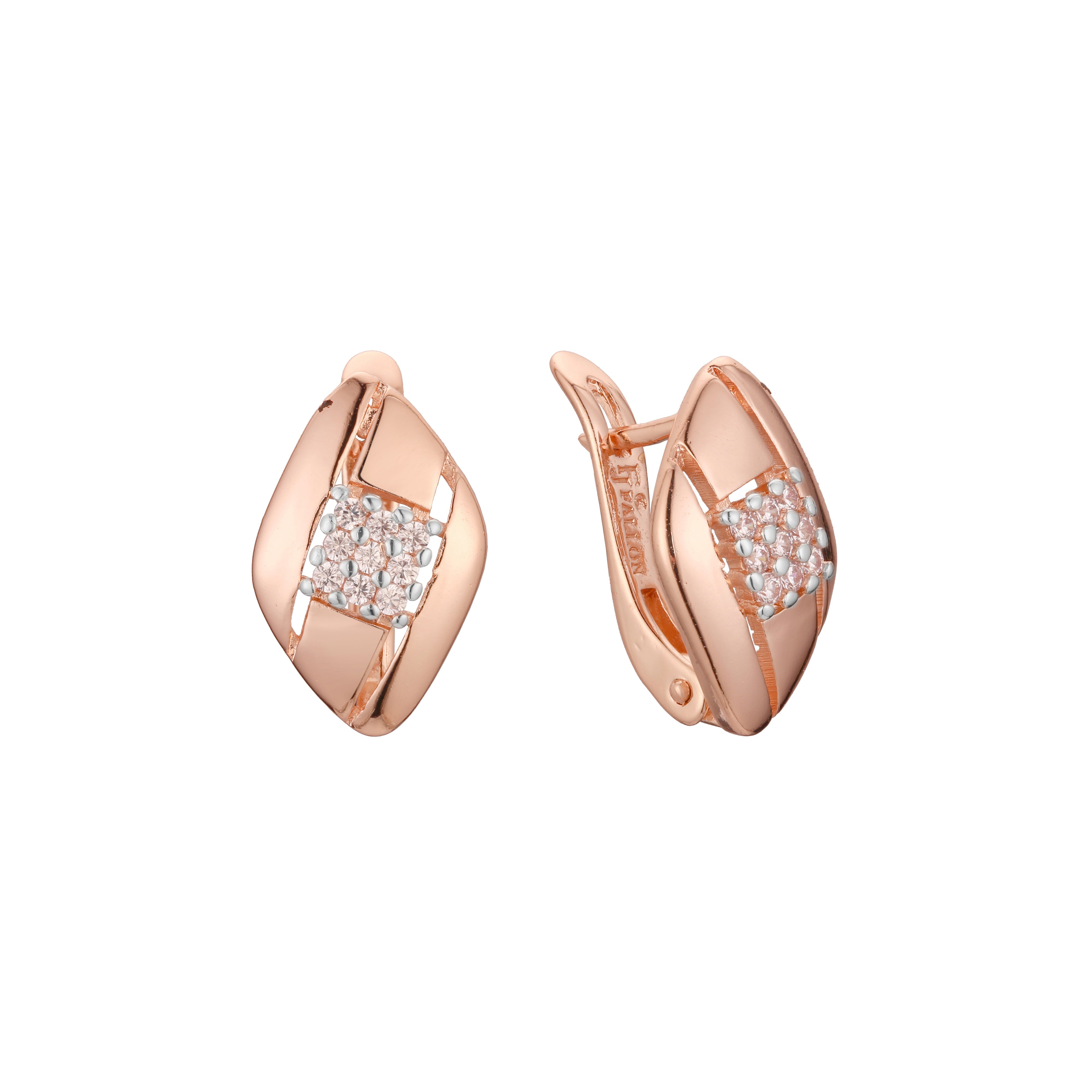 Brincos em ouro 14K, ouro rosa, duas cores de revestimento