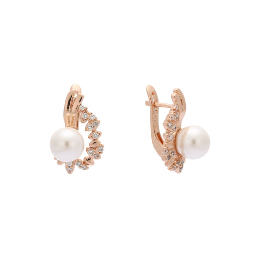 Solitaire pearl paved cz Rose Gold earrings