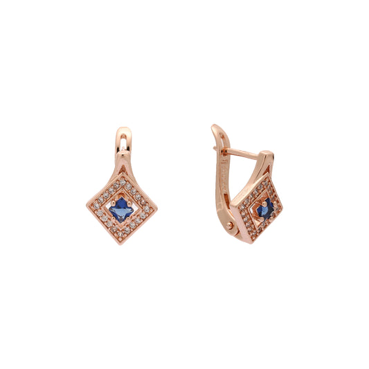 Aretes de oro rosa con halo de rombos