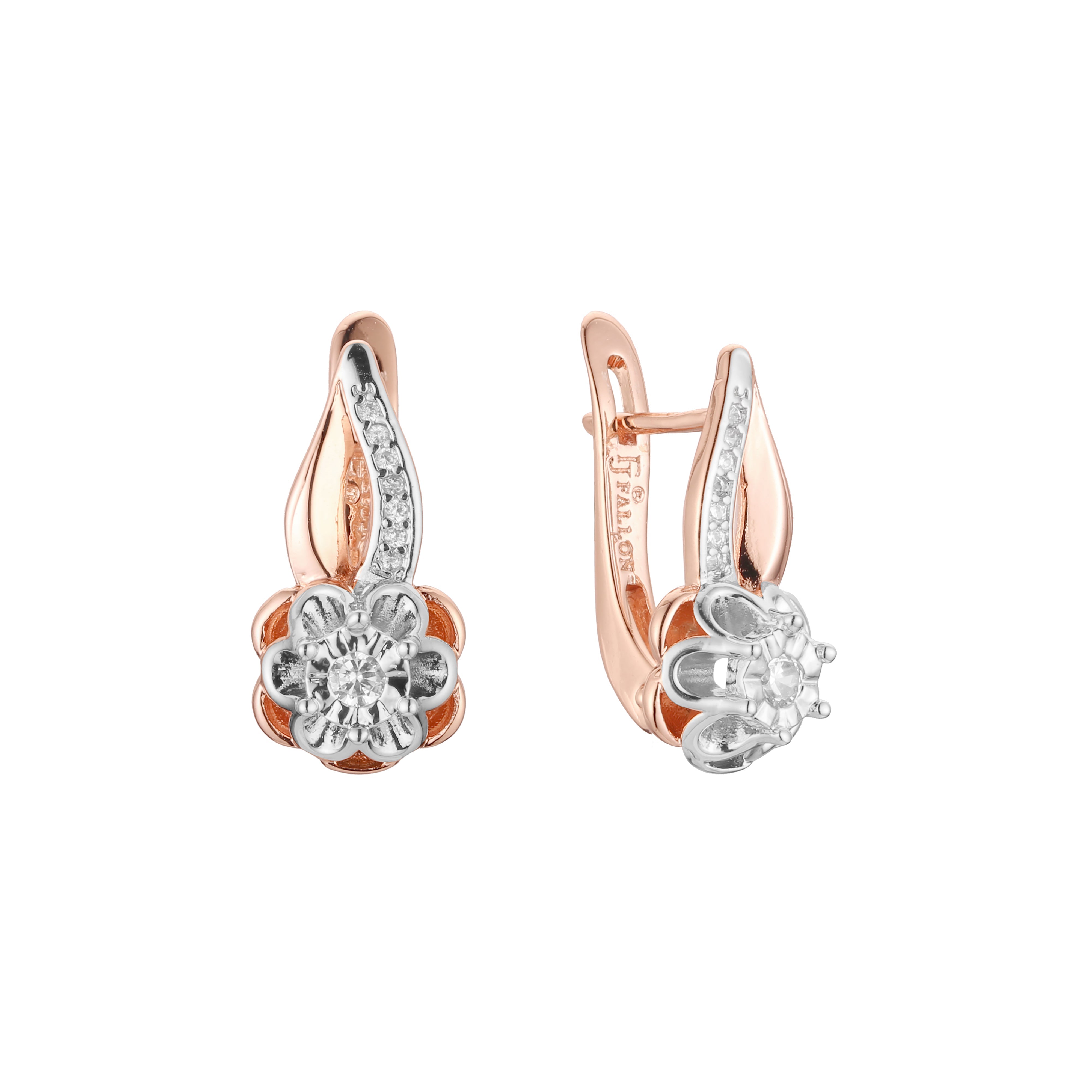 Flower cluster earrings in 14K Gold, Rose Gold, two tone plating colors