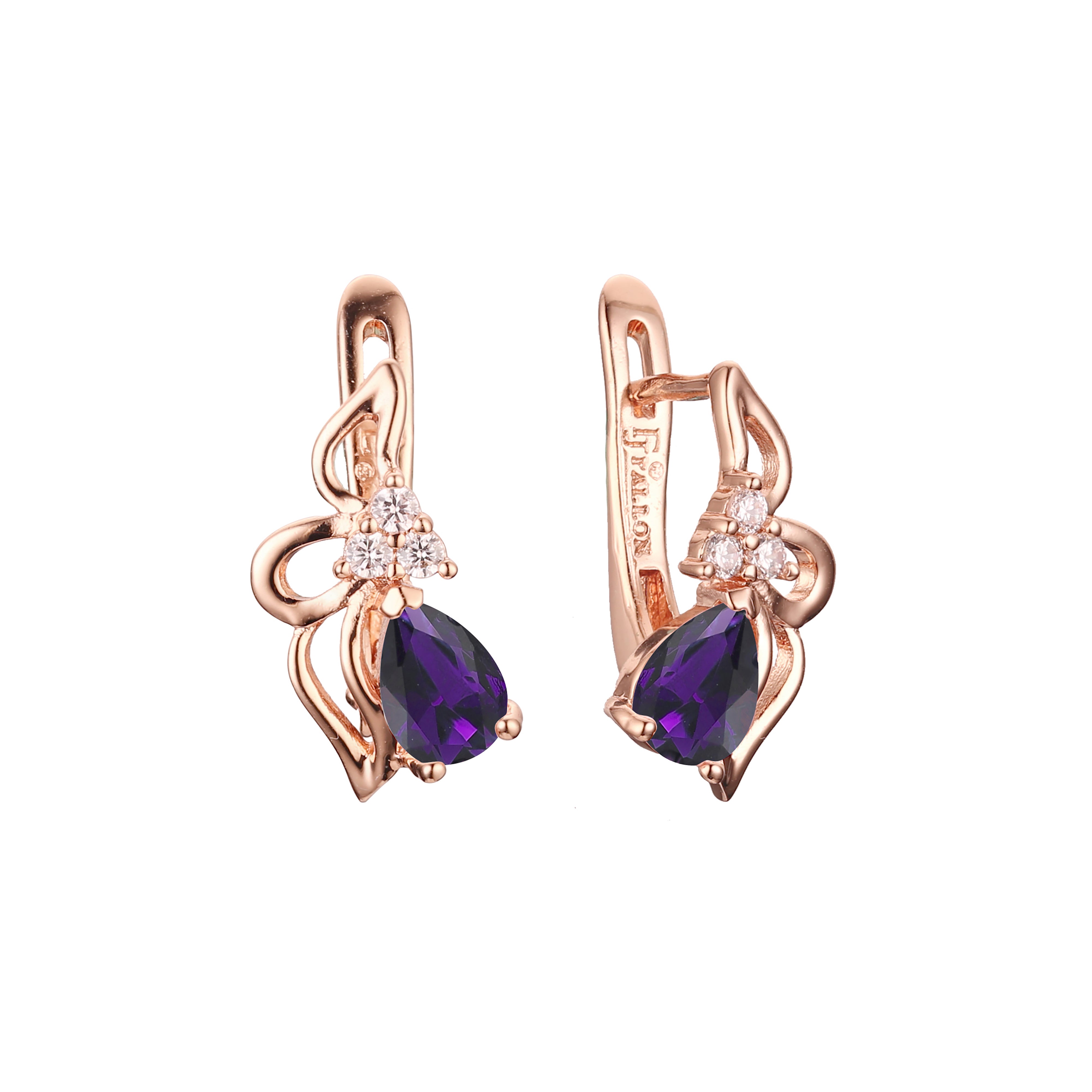 Elegant flower and leaves solitaire colorful CZ Rose Gold earrings