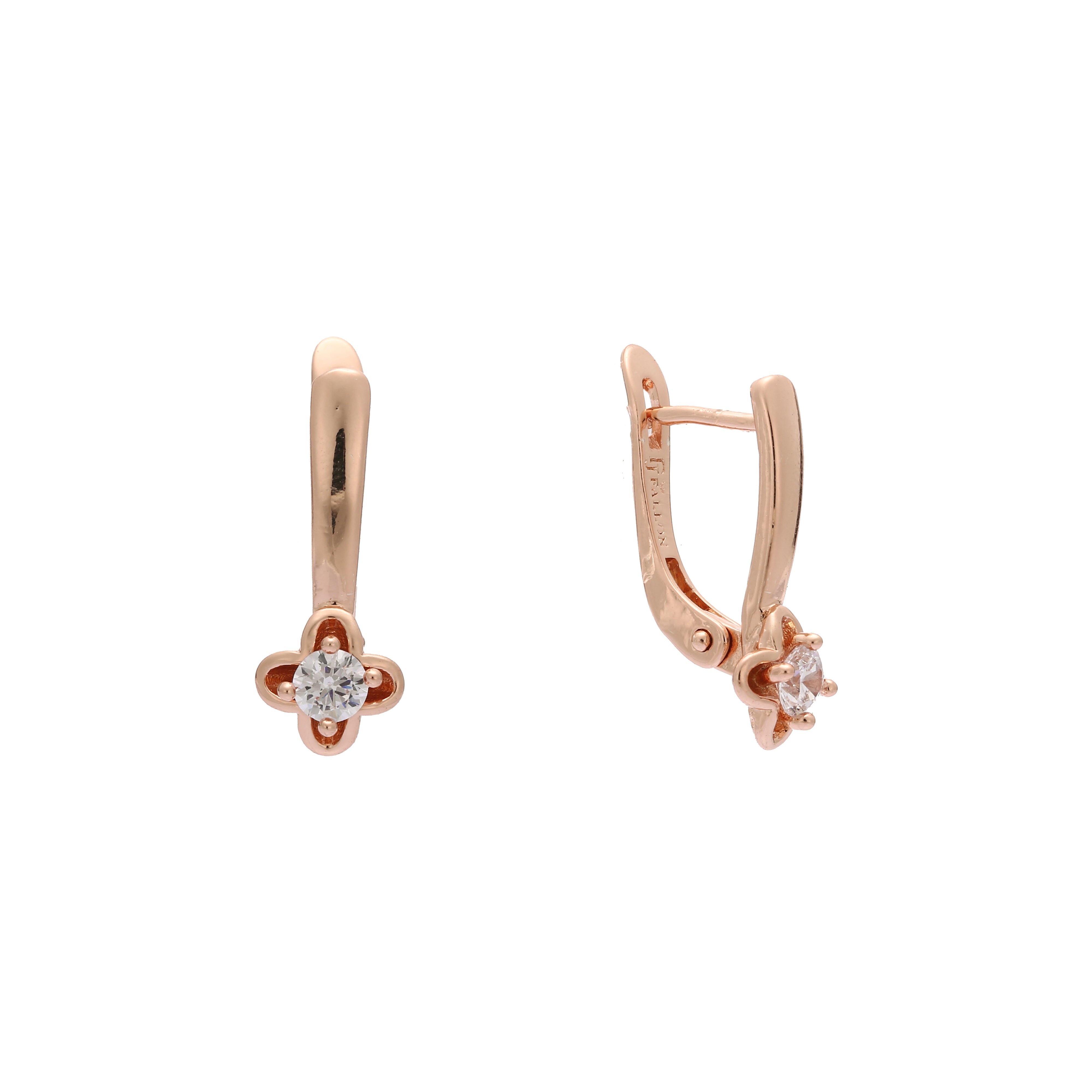 Solitaire flower earrings in 14K Gold, White Gold, Rose Gold plating colors