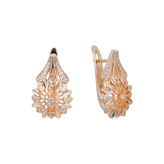 Fancy flower 14K Gold, Rose Gold earrings