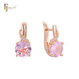 Aretes solitarios en Oro de 14K, Oro Rosa, baño de dos tonos