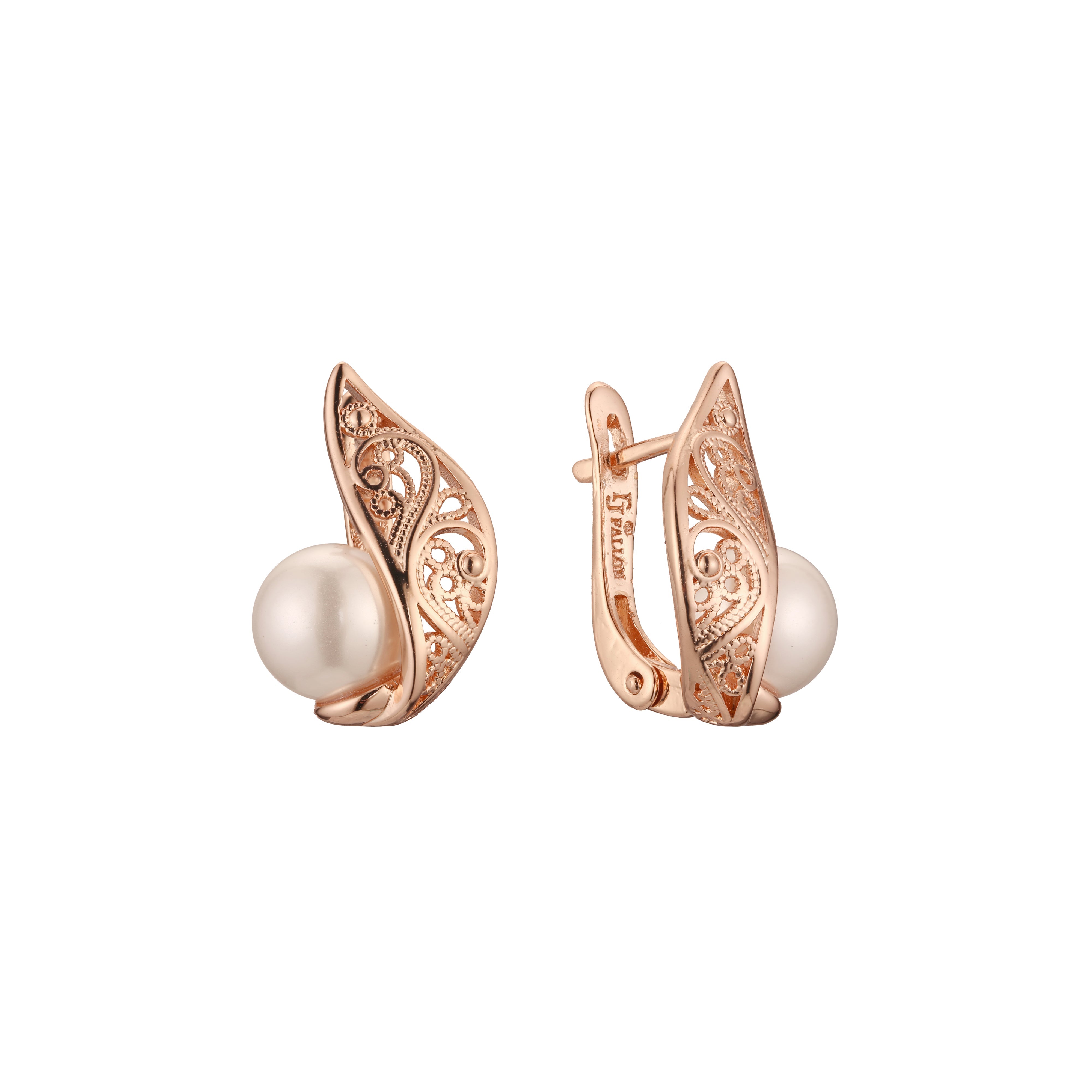 Aretes de Perlas en Oro de 14K, colores baño de Oro Rosa