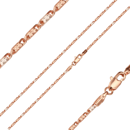 Solid snail link cylinder chains plated in 14K Gold, Rose Gold, three tone