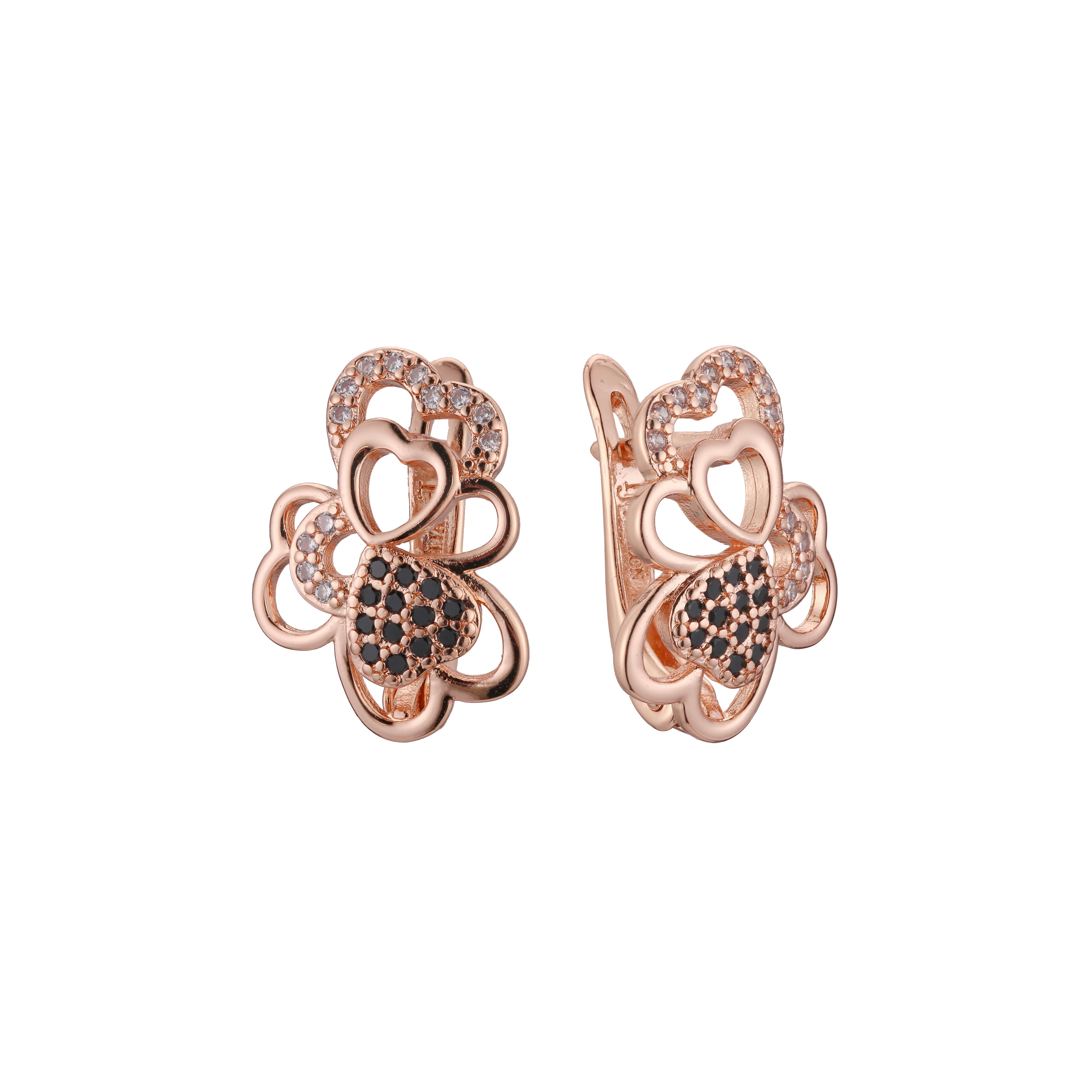 Aretes de racimo de corazones en Oro de 14K, Oro Rosa, baño de dos tonos