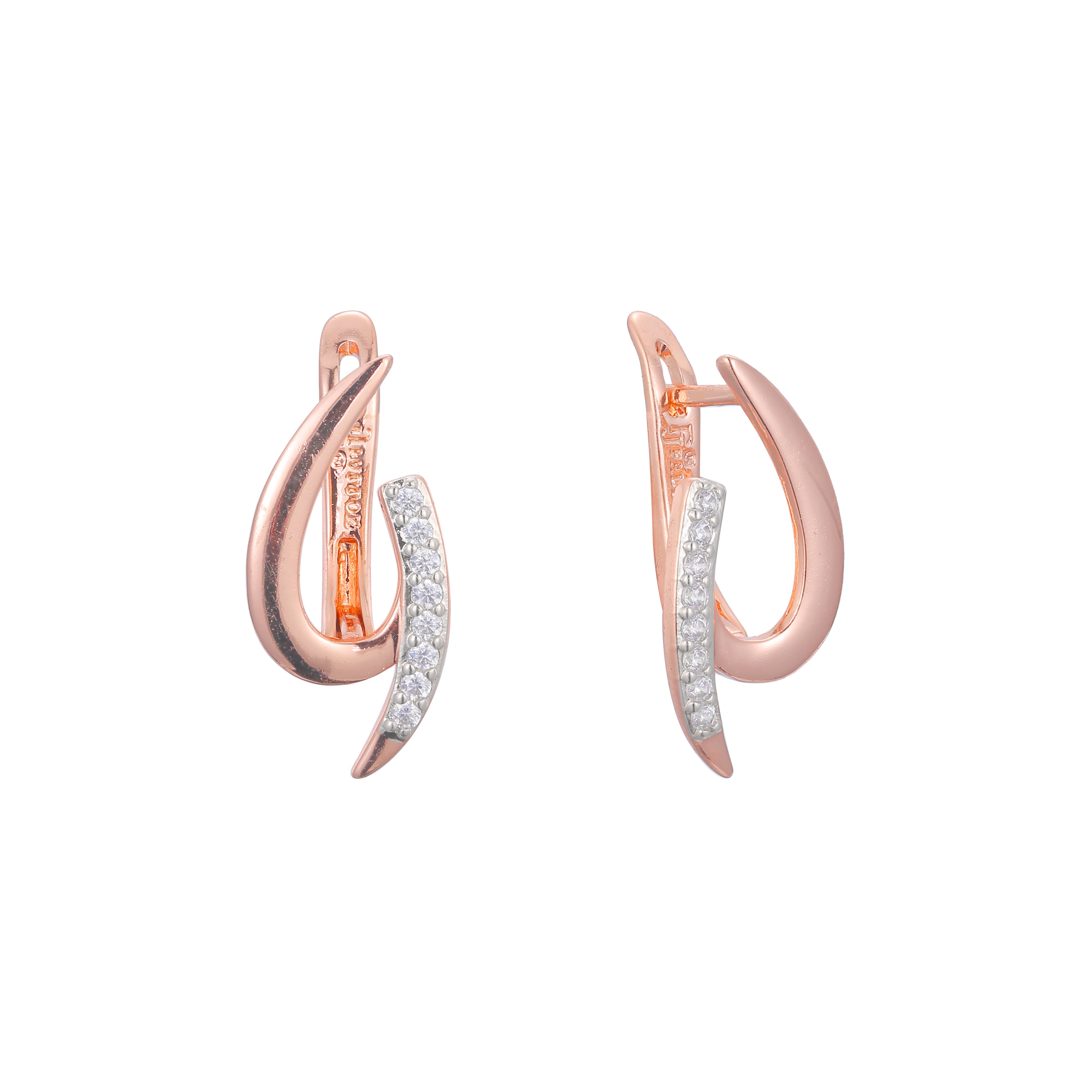 Aretes en Oro 14K, Oro Rosa, baño en dos tonos