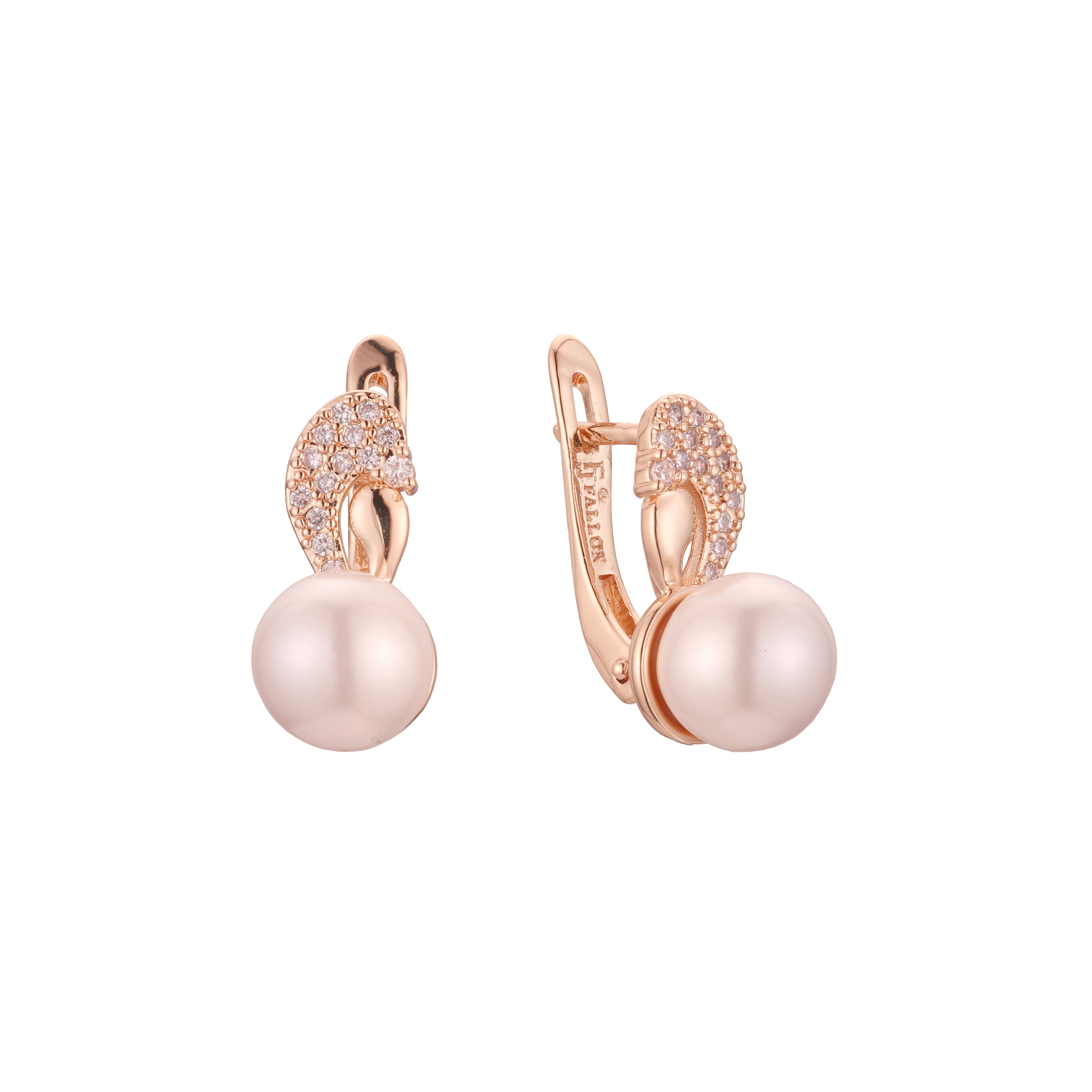 Leaves cluster pearl earrings in 14K Gold, Rose Gold, two tone plating colors