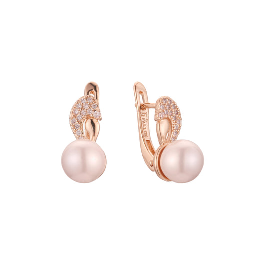 Aretes de perlas en racimo de hojas en Oro 14K, oro rosa, baño de dos tonos