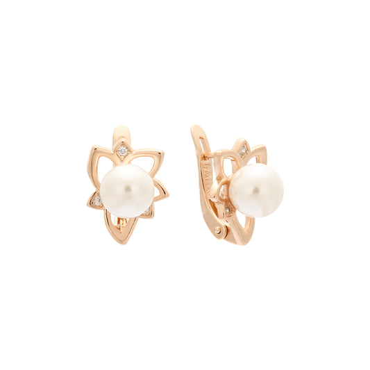 Pearl earrings in 14K Gold, Rose Gold two tone plating colors