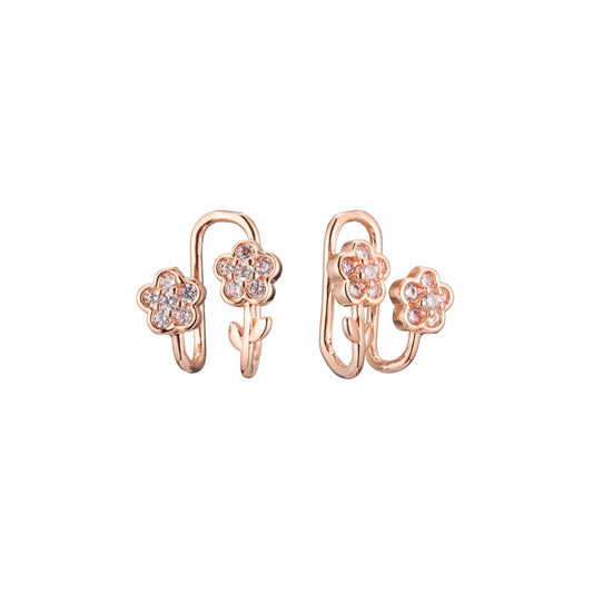 Flower ear cuff earrings in 14K Gold, Rose Gold plating colors