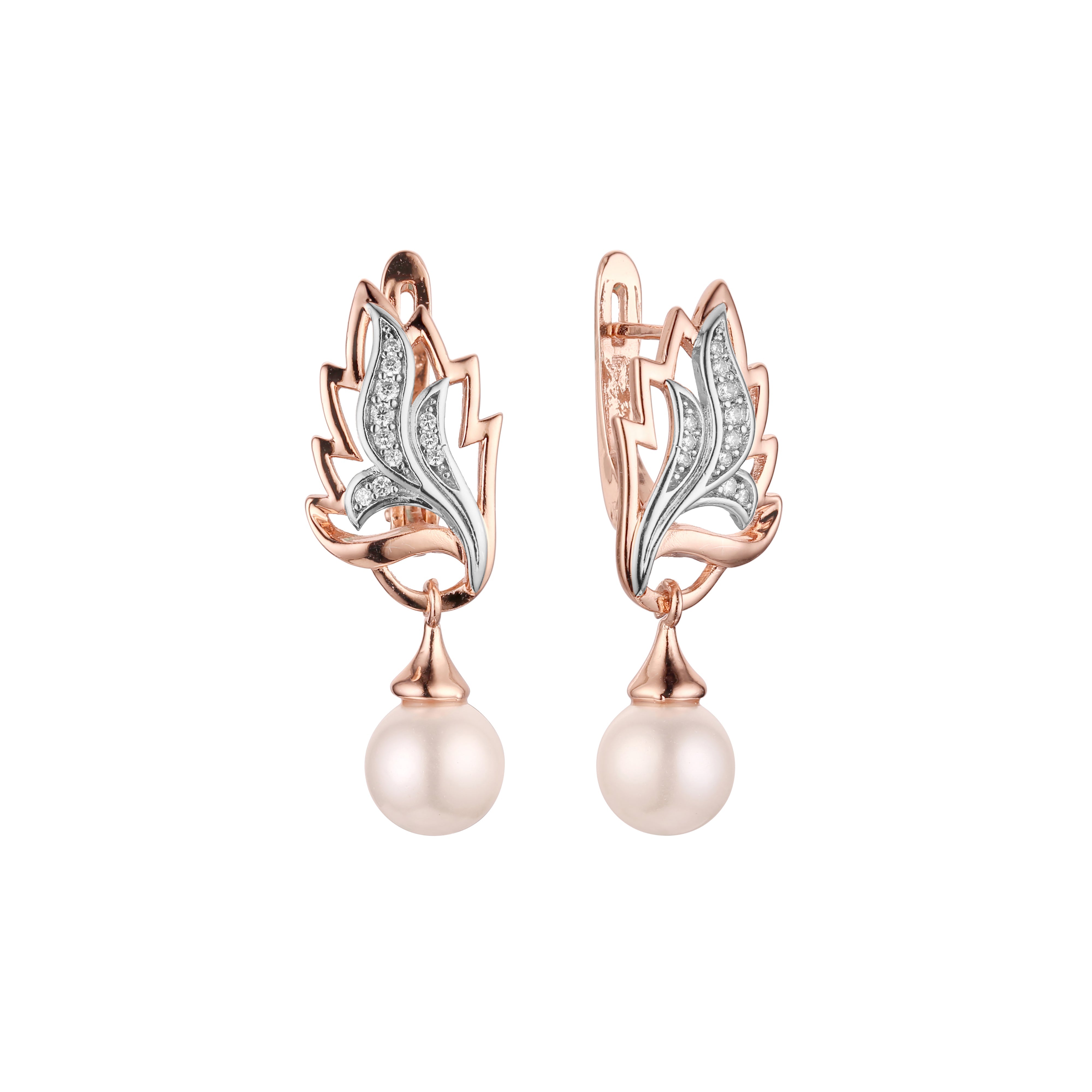 Pearl earrings in 14K Gold, Rose Gold, two tone plating colors