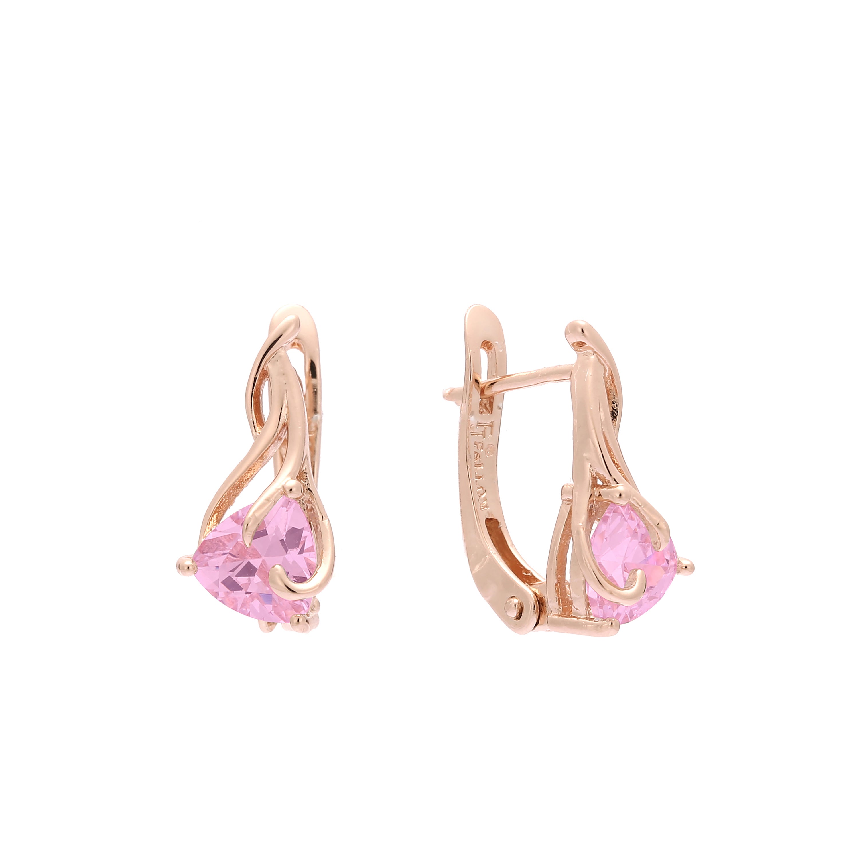 Brincos Solitaire triangulares coloridos CZ Rose Gold