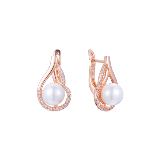 Aretes de perlas en Oro 14K, Oro Rosa, baño en dos colores