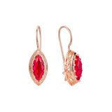 Brincos solitários de gancho de arame Marquise vermelho em ouro 14K, cores banhadas a ouro rosa