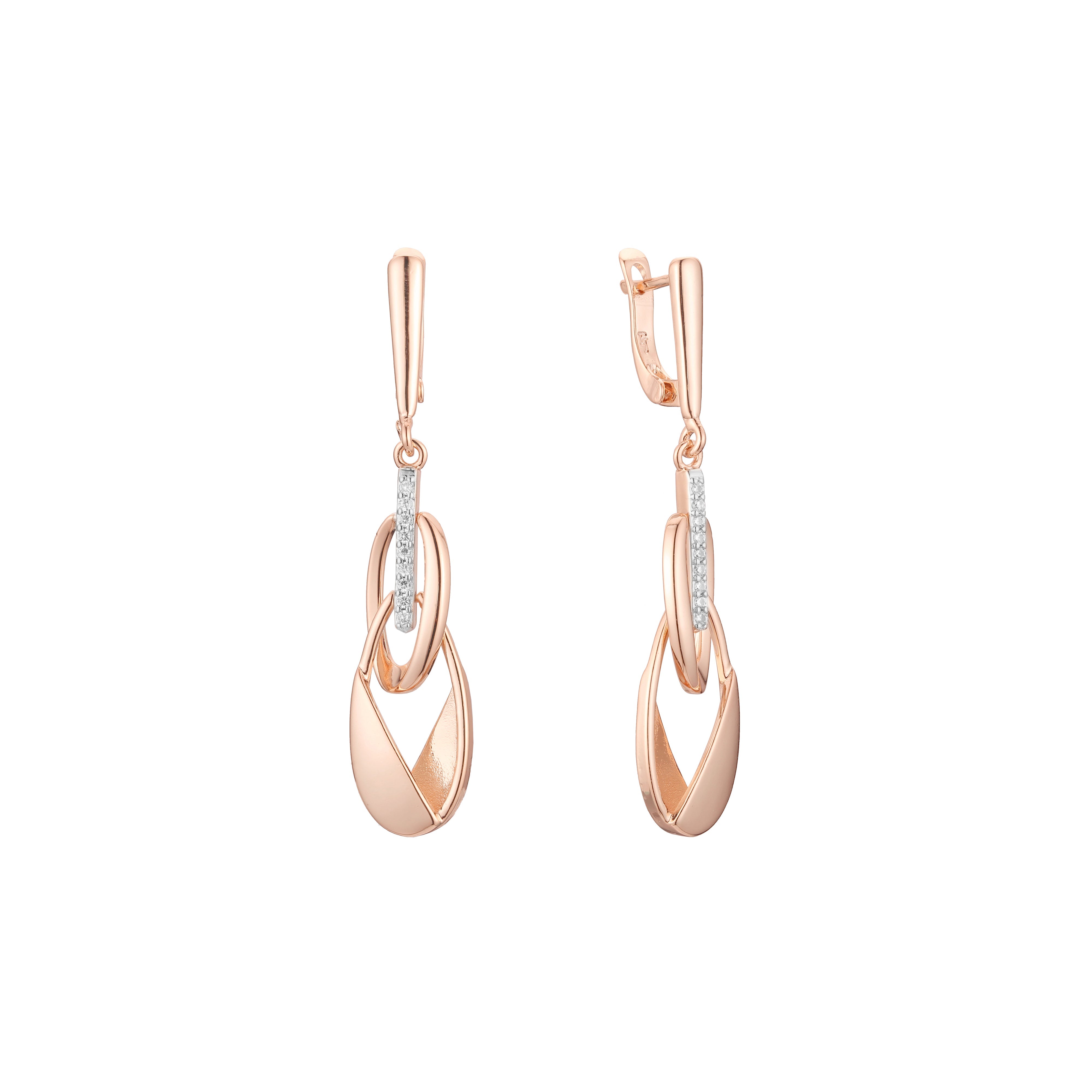 Lock linking drop earrings in 14K Gold, Rose Gold, two tone plating colors