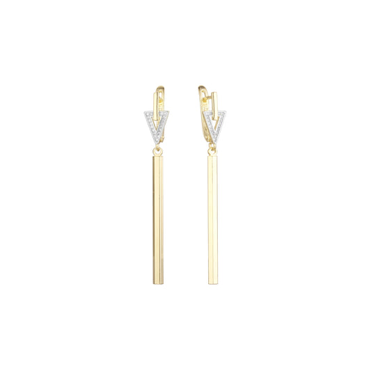 Aretes triangulares altos en Oro de 14K, Oro Rosa, baño de dos tonos