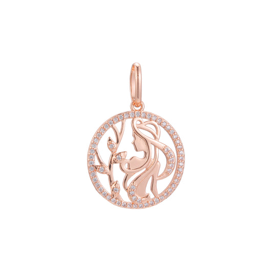 Young lady halo pendant in 14K Gold, Rose Gold two tone plating colors