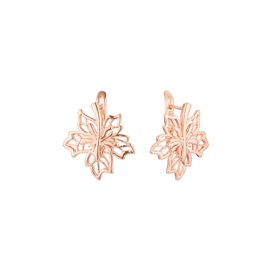 Pendientes Hojas de Arce en Oro de 14K, baño de Oro Rosa colores