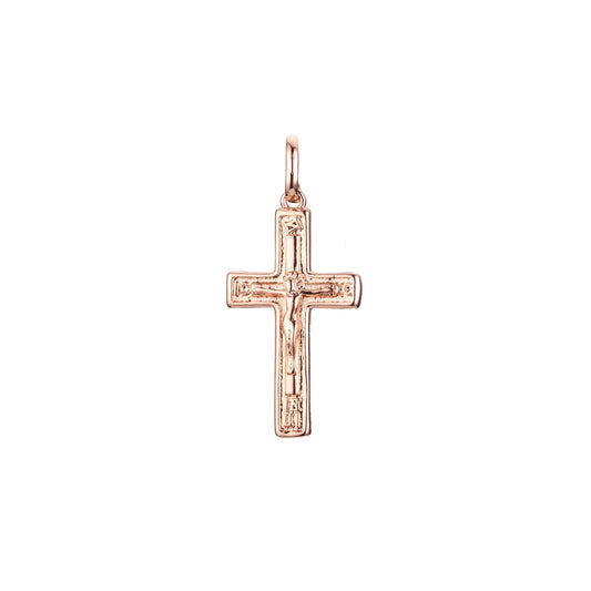 Colgante cruz católica latina en Oro Rosa bicolor, baño de Oro 14K colores