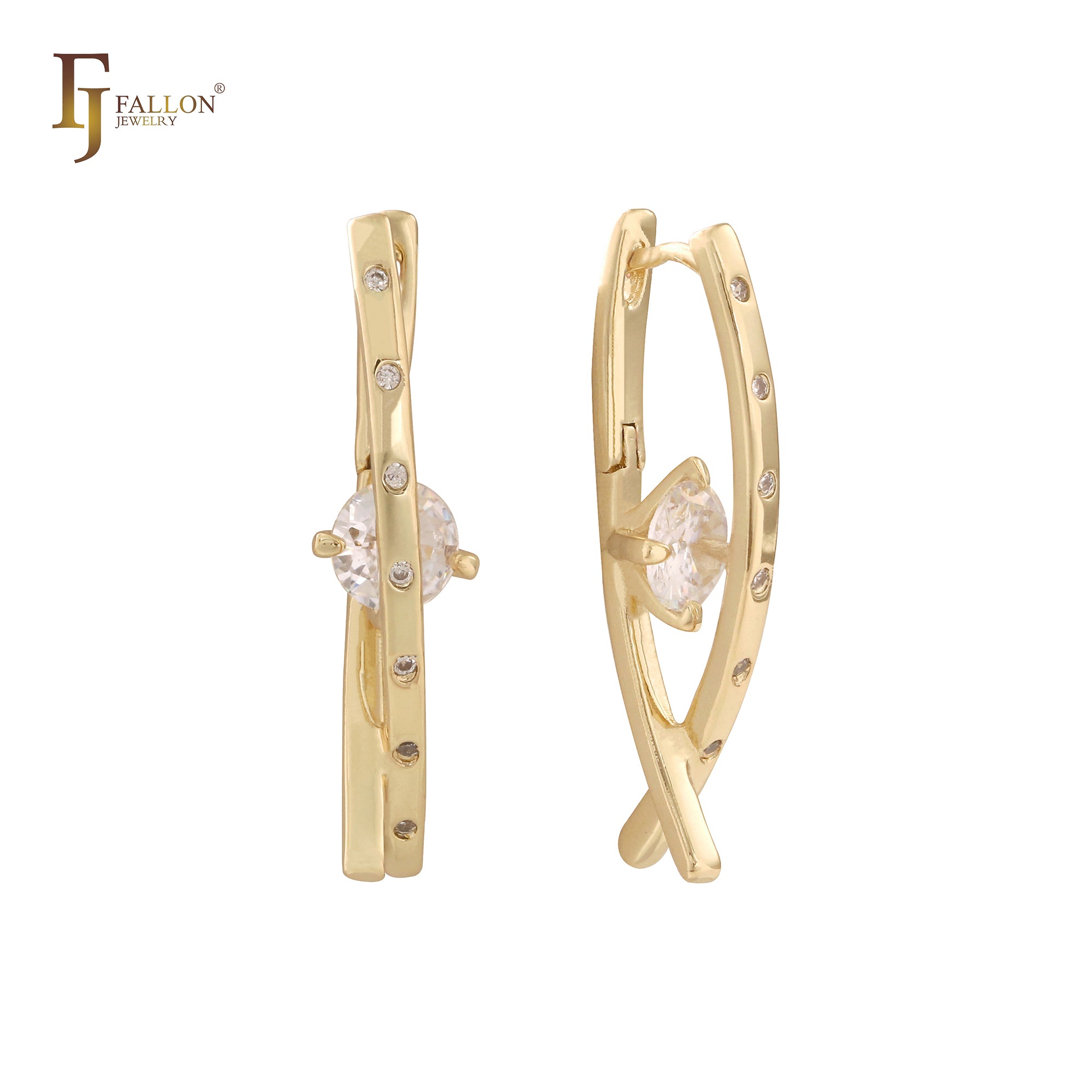 Solitaire white CZs 14K Gold earrings