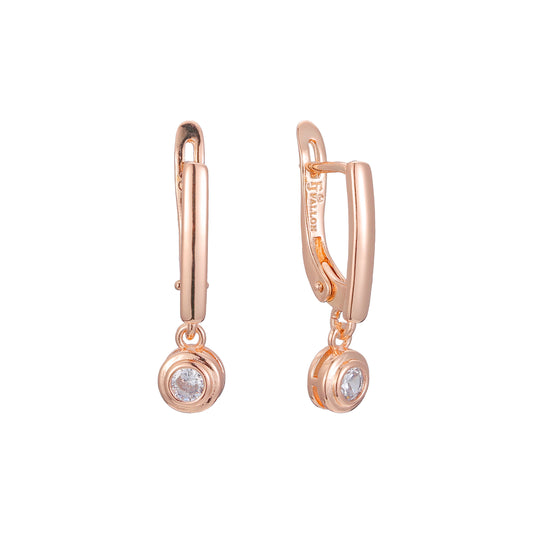 Aretes colgantes solitarios en Oro 14K, oro rosa, baño de dos tonos