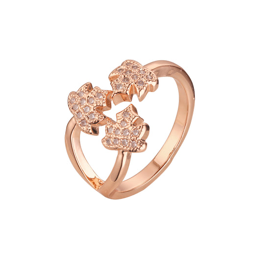 Anillos de hojas de arce triples de oro rosa