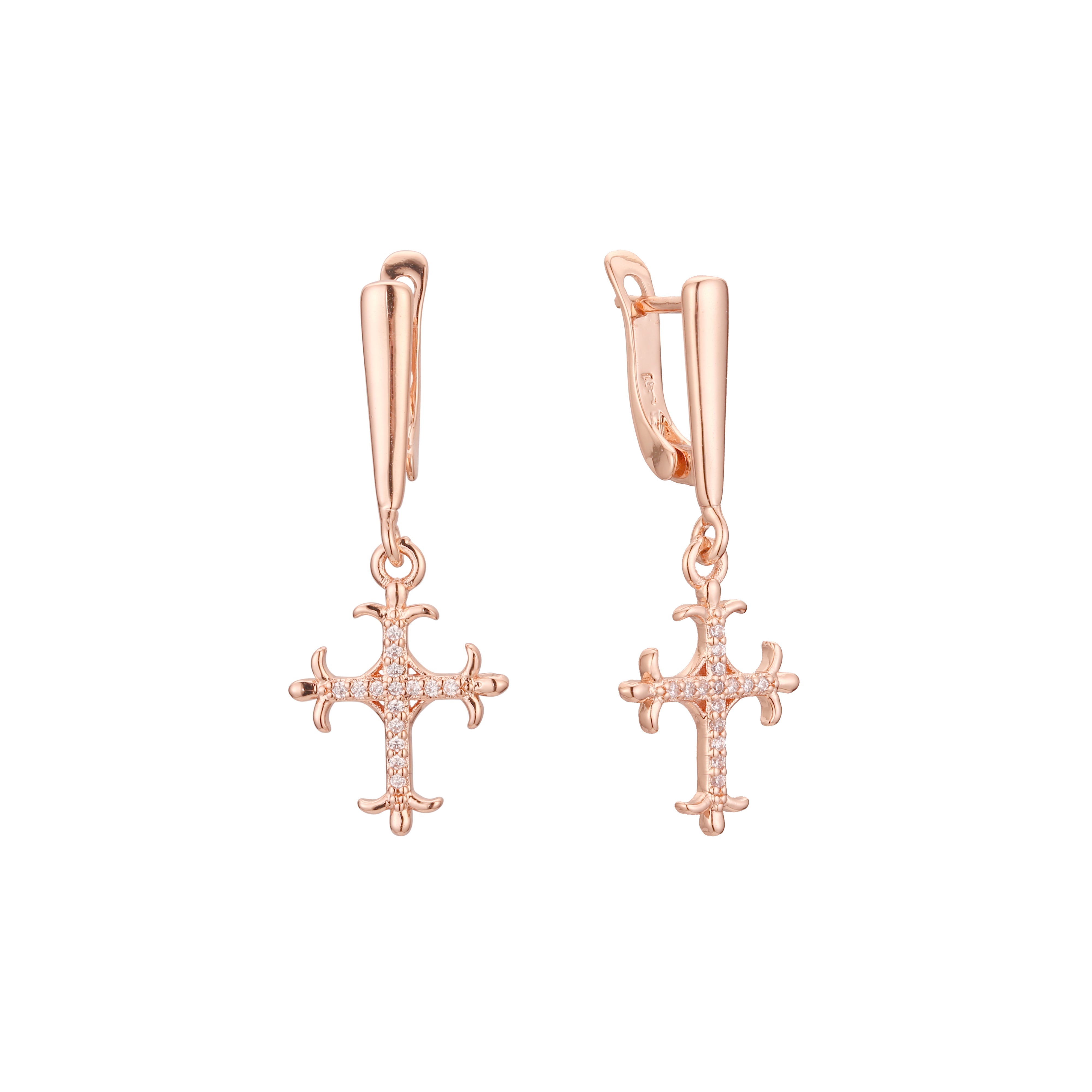 Aretes de racimo de cruces en Oro de 14K, baño de Oro Rosa colores