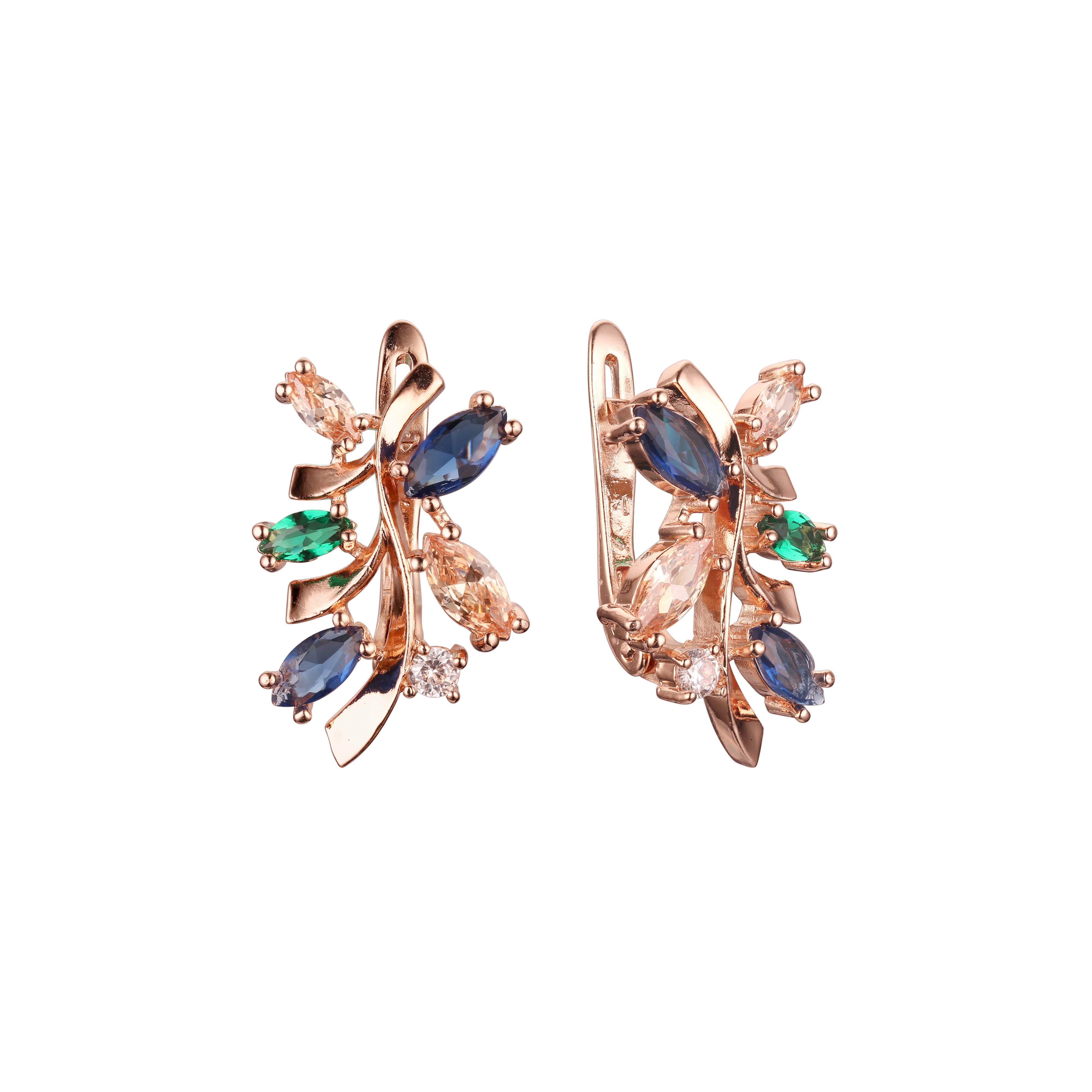 Lujosos y elegantes aretes de racimo en Oro 14K, colores con baño de oro rosa.