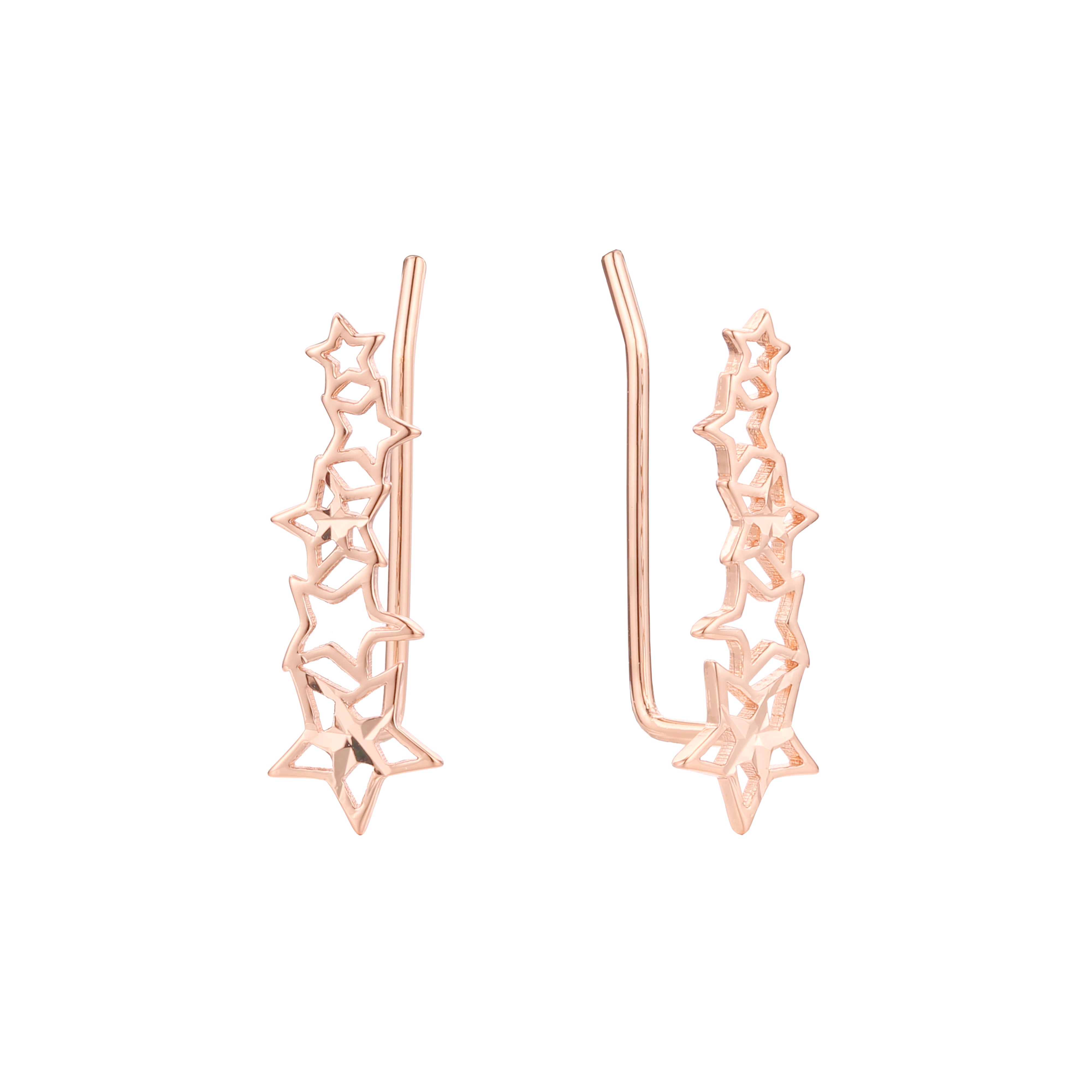 Aretes de oruga de estrellas en Oro 14K, oro rosa, baño de dos tonos