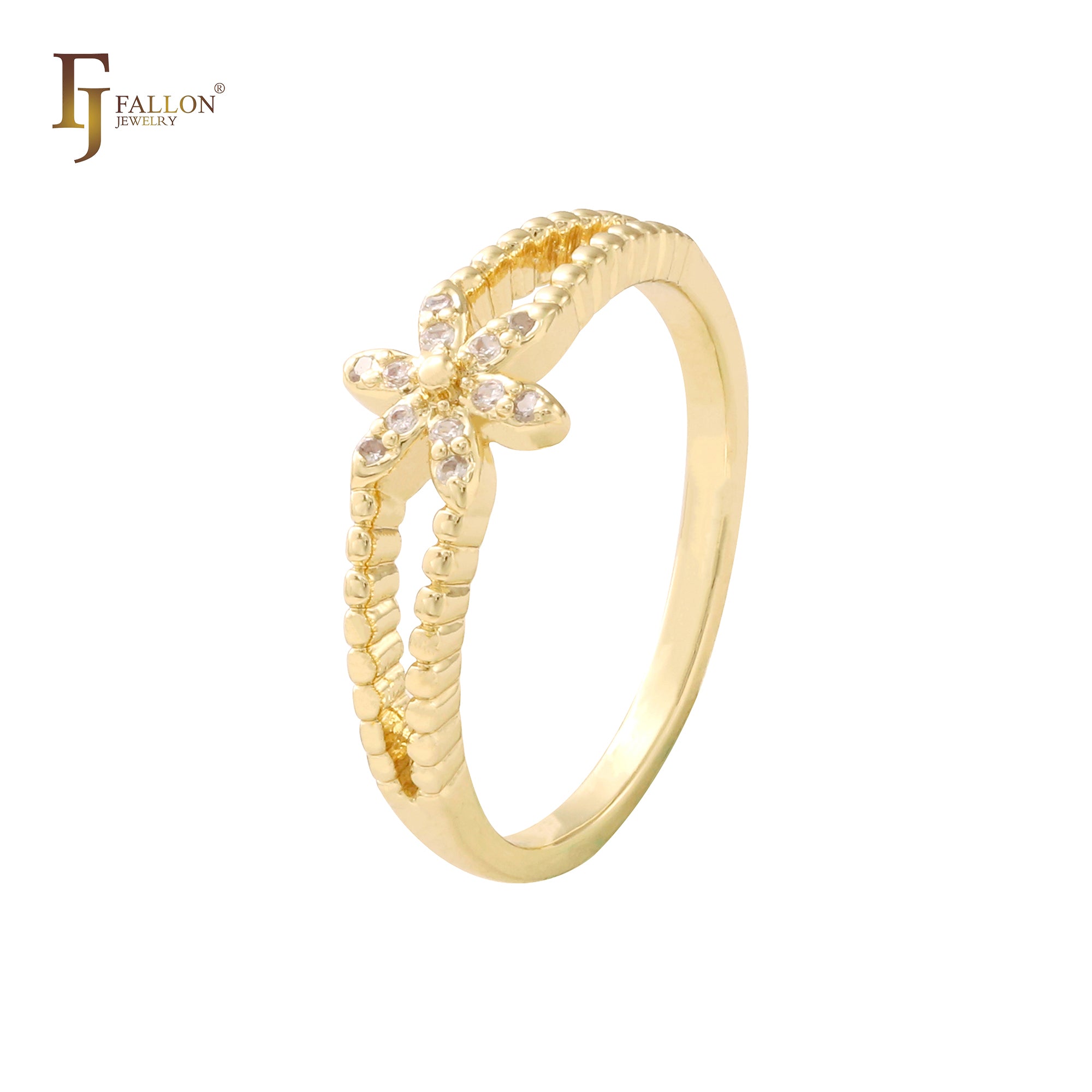 Flower white CZs 14K Gold Rings