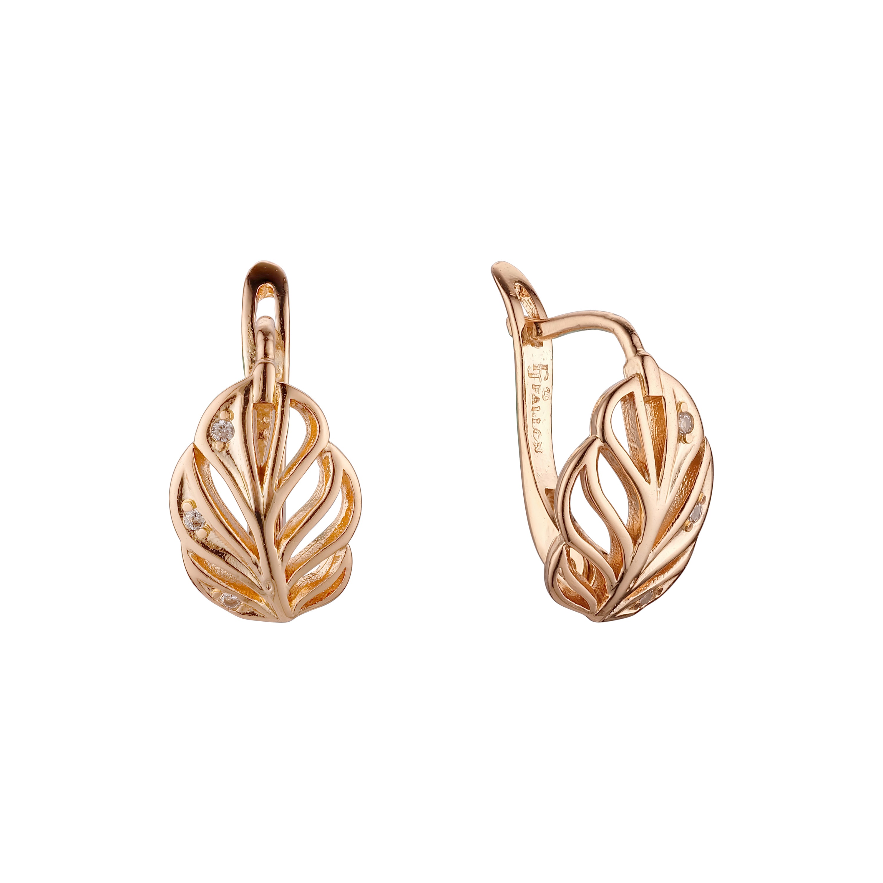 Great leaves paved white cz Rose Gold earrings