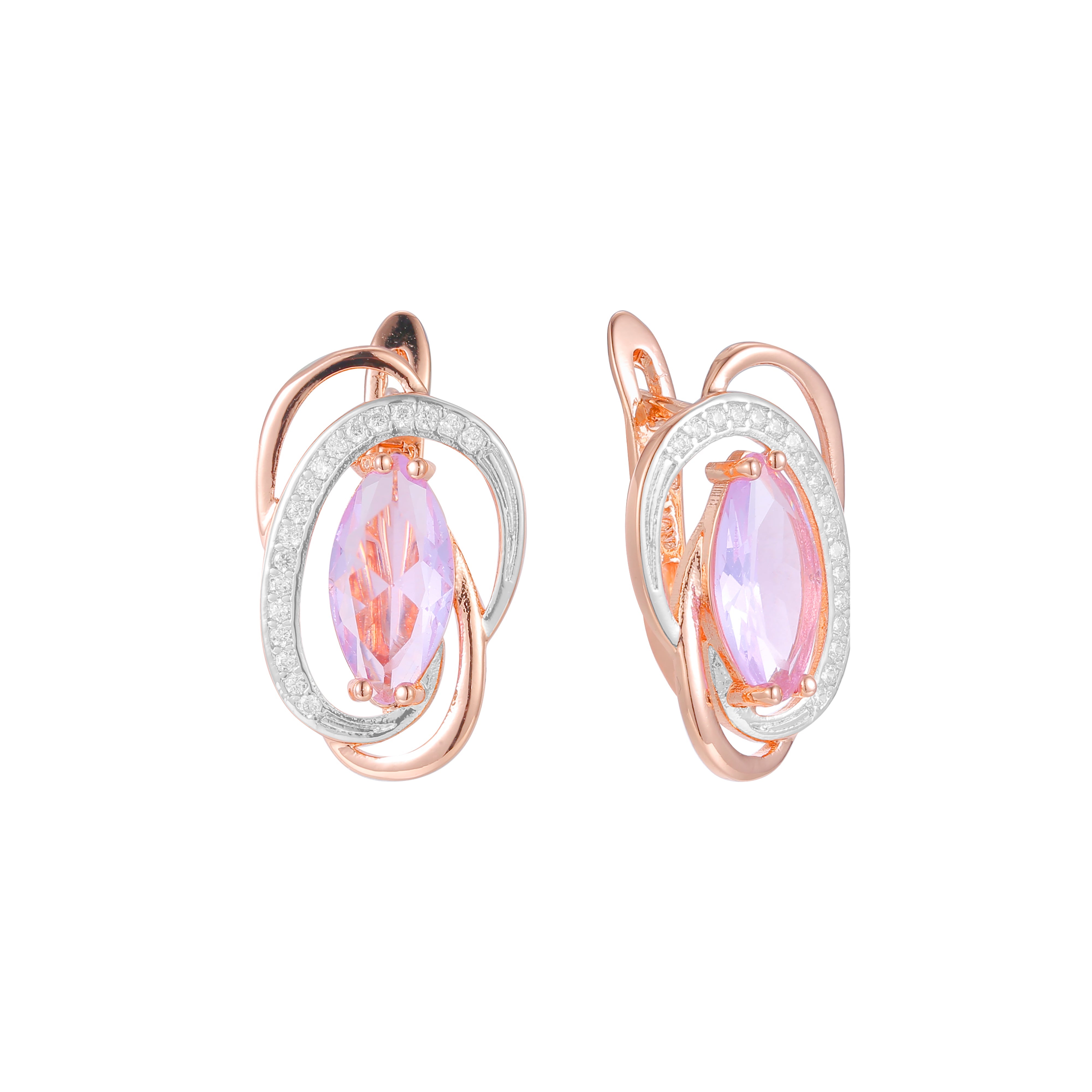 Aretes Solitaire Marquise en Oro de 14K, Oro Rosa, baño de dos tonos