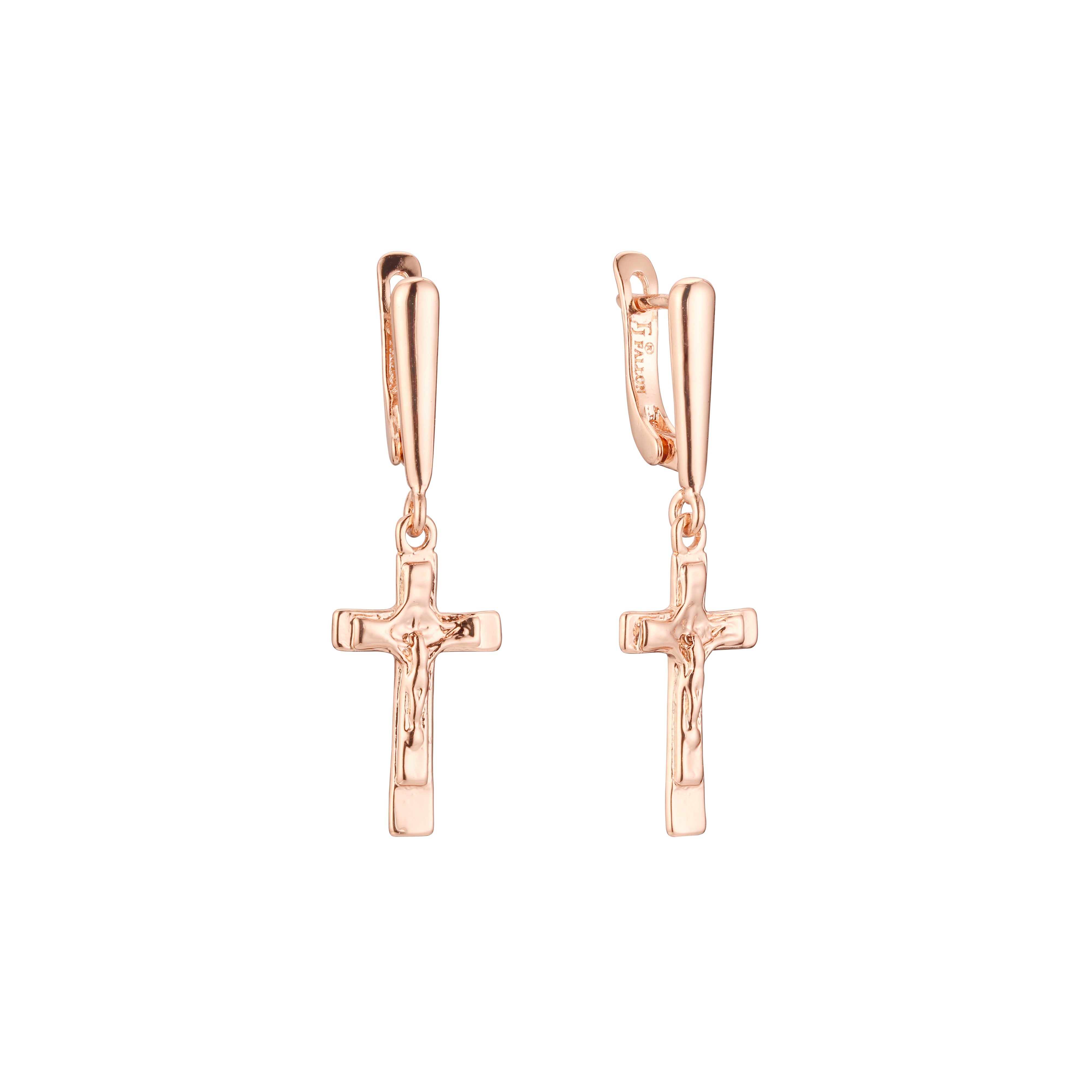 Pendientes Cruz en Oro de 14K, baño de Oro Rosa colores