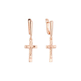 Pendientes Cruz en Oro de 14K, baño de Oro Rosa colores