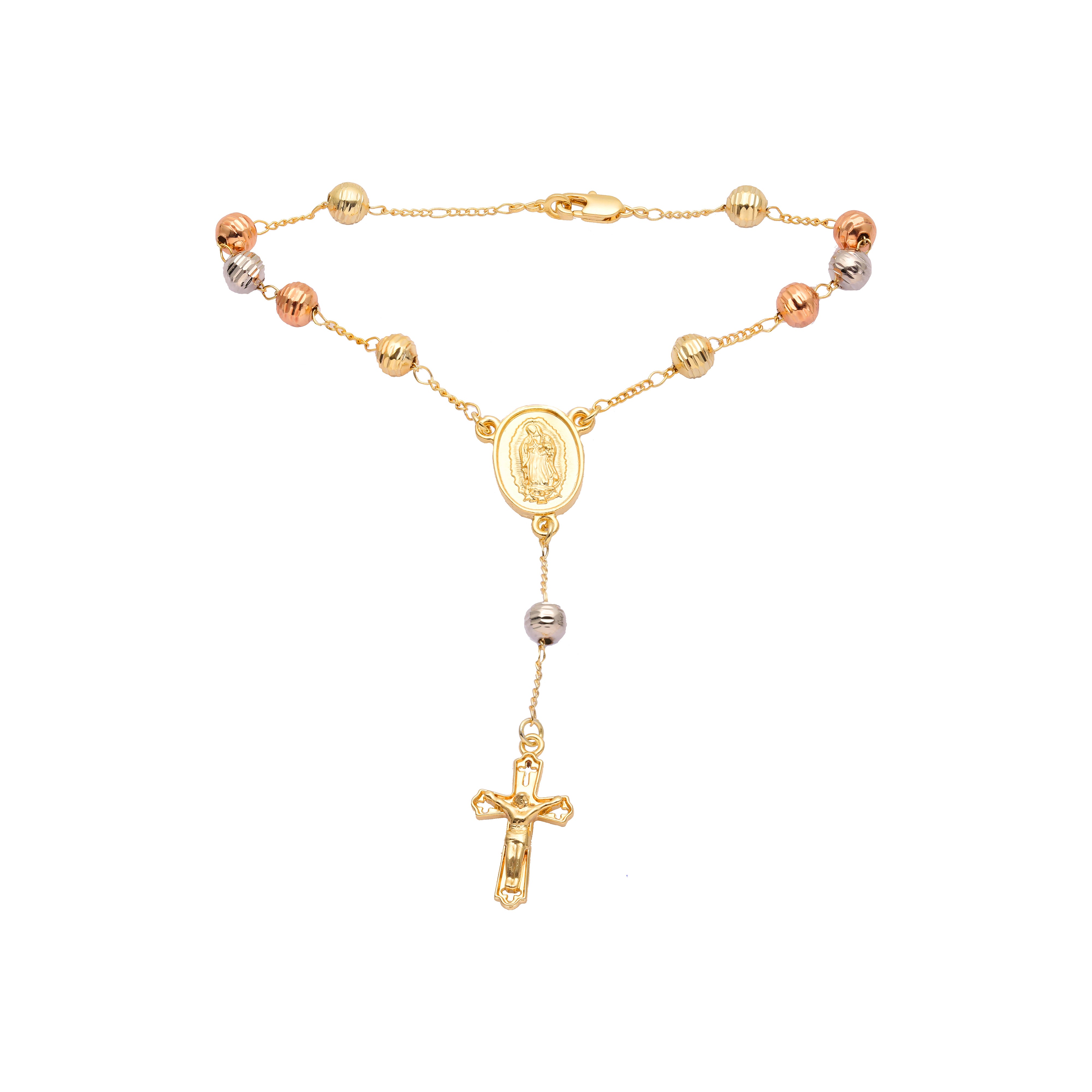 Italian Virgin of Guadalupe Catholic Rosary Necklace plated in 14K Gold, 14K Gold two tone