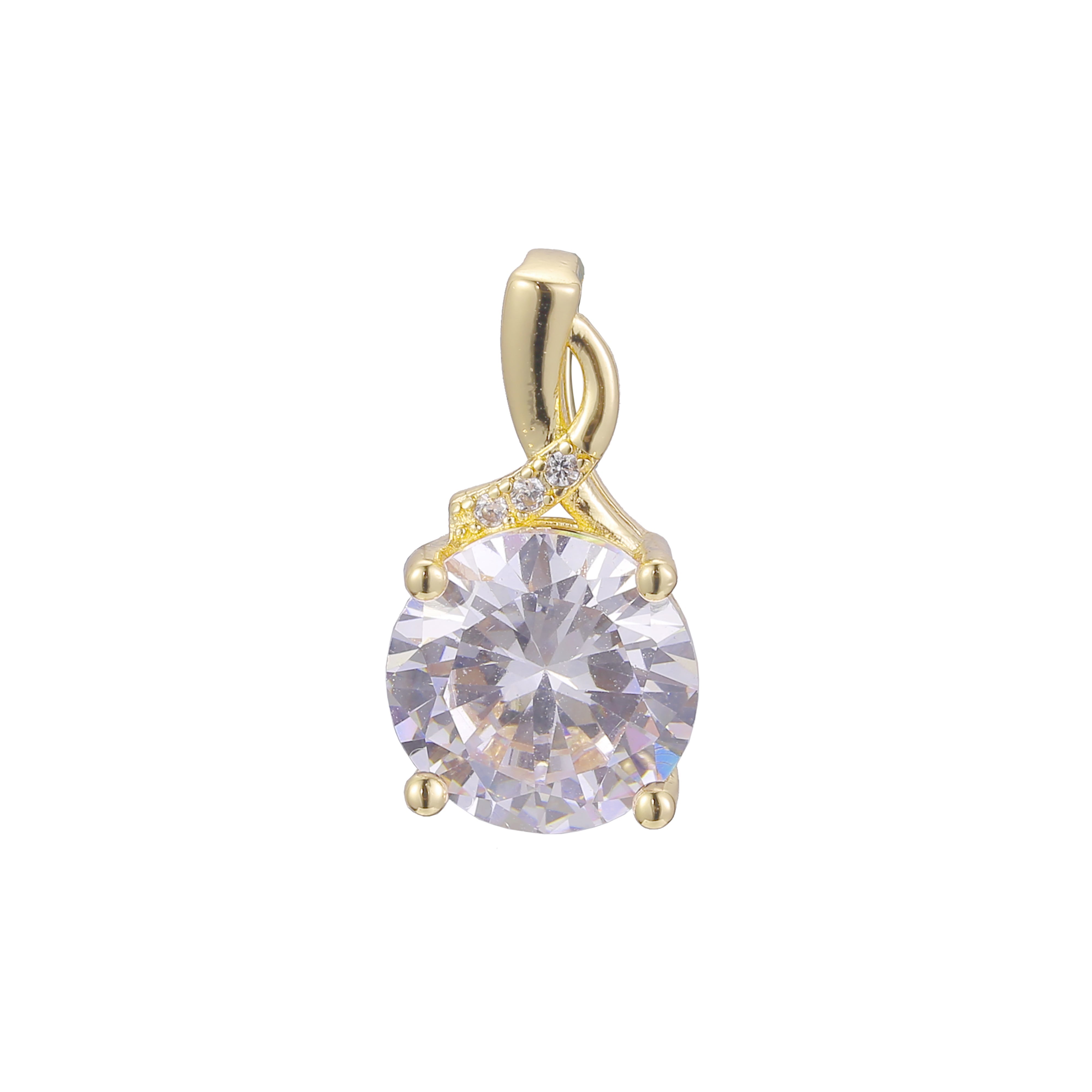 Solitaire rounded colorful cz 14K Gold, Rose Gold two tone pendant