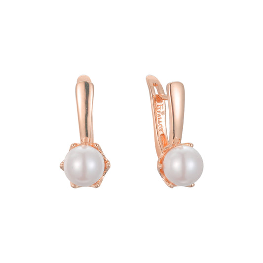 Aretes de Perlas en Oro de 14K, colores baño de Oro Rosa