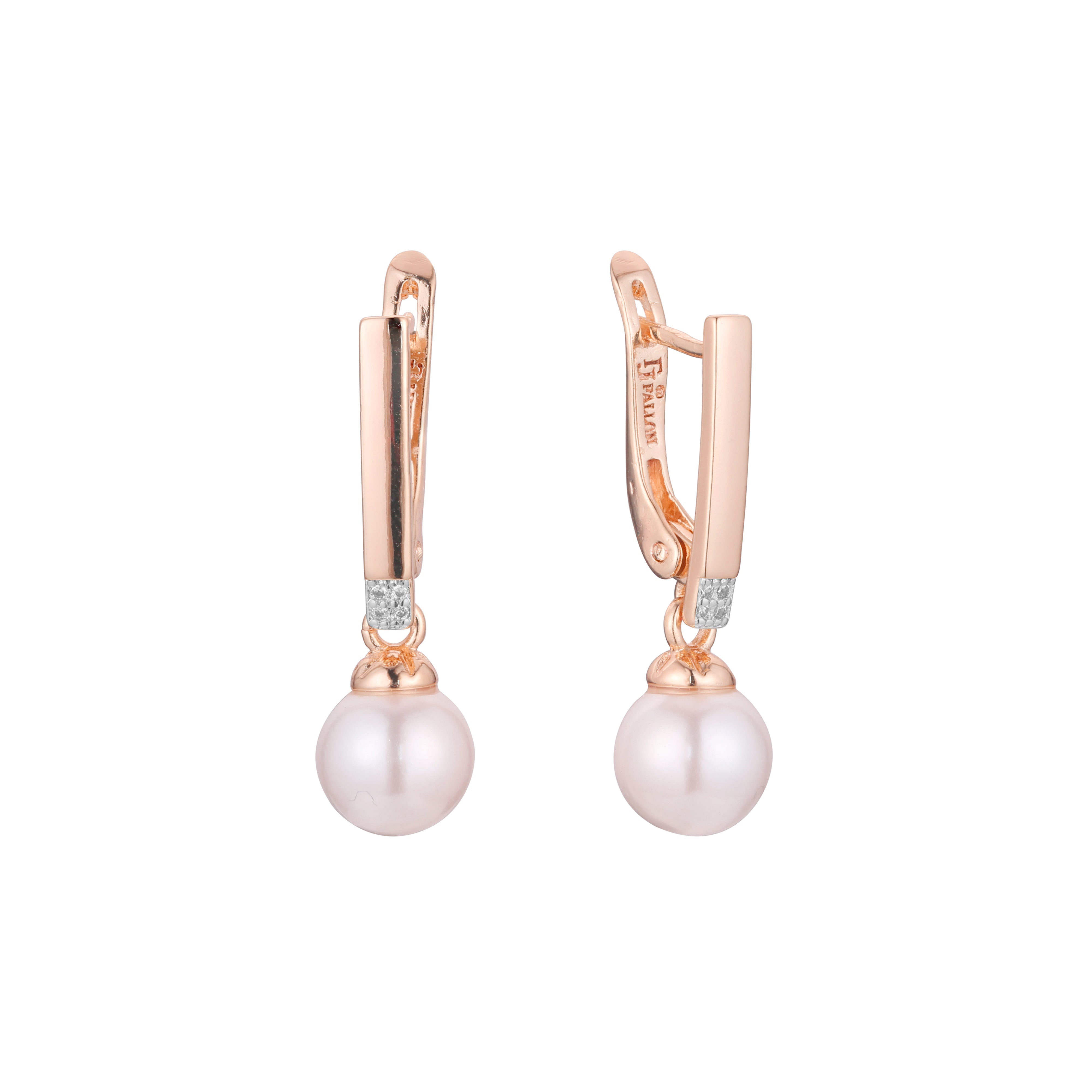 Pearl earrings in 14K Gold, Rose Gold, two tone plating colors